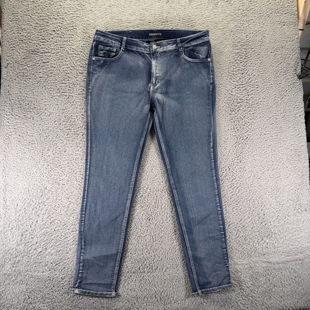 Diamante Jeans Womens 18 Blue Cotton Denim Skinny Faded Workwear Travel Stretch